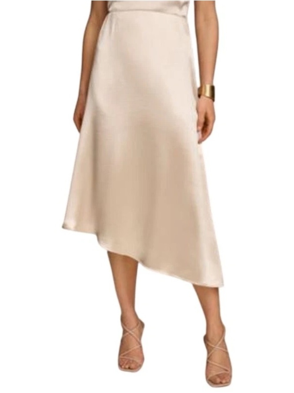 Donna Karan Champagne Satin Asymmetrical Midi Skirt
